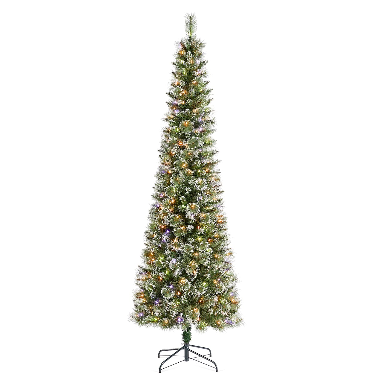 Glitzhome® 7.5ft Pre-Lit Frosted Cashmere Pencil Pine Artificial Christmas Tree, Multicolor LED Lights